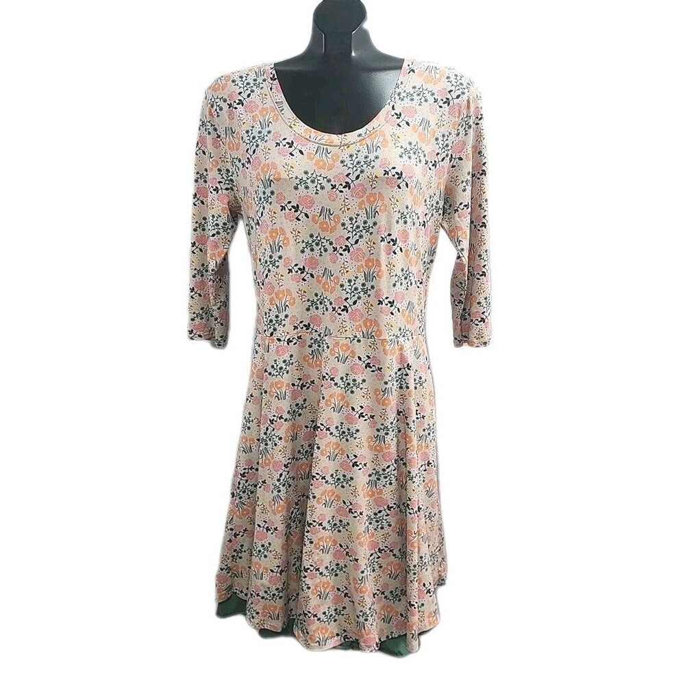 Matilda Jane Dress Joanna Gaines Women Sz Large Knit Floral 3/4 Sleeve Ruffle